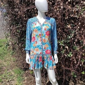 Tolani Mini Dress Floral Print Long Sleeve Button Cuffs Button Down Dress
